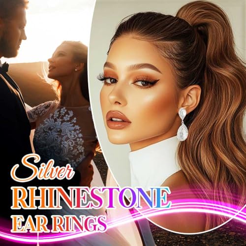 Catery Crystal Wedding Earrings Silver Rhinestone Ear Rings Teardrop Bridal Ear Jewelry for Brides and Women3