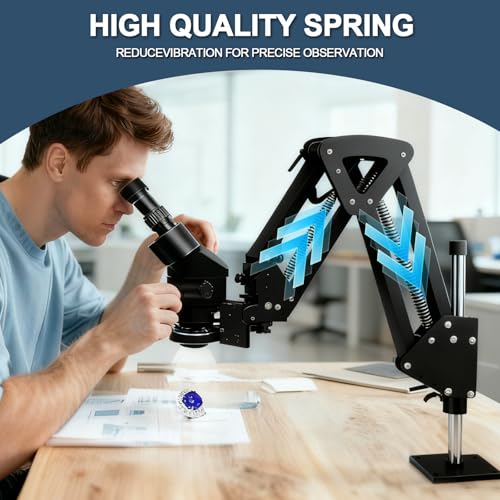 Image of Jewelry Microscope with Handle, 7X-45X Magnification with Multi-Directional Spring Stand, 0.5X Barlow Lens, Jewelers Microscope for Jewelry Engraving Setting Making