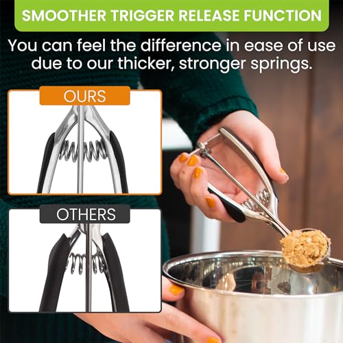 Image of Spring Chef Medium #40 Stainless Steel Cookie Scoop for Baking - Multifunctional Cookie Dough Scoop with Trigger Release, 1.7 Tablespoon Food Scooper for Kitchen - Dishwasher Safe Melon Baller - Black
