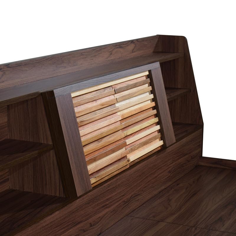 Image of Solimo Bed - Queen Size, Timber Design Double Bed, 11 Engineered Wood Feature, Comfortable Seating, Non-Woven Base & 3mm MDF, Slanted Headboard - Walnut (Melamine Finish)
