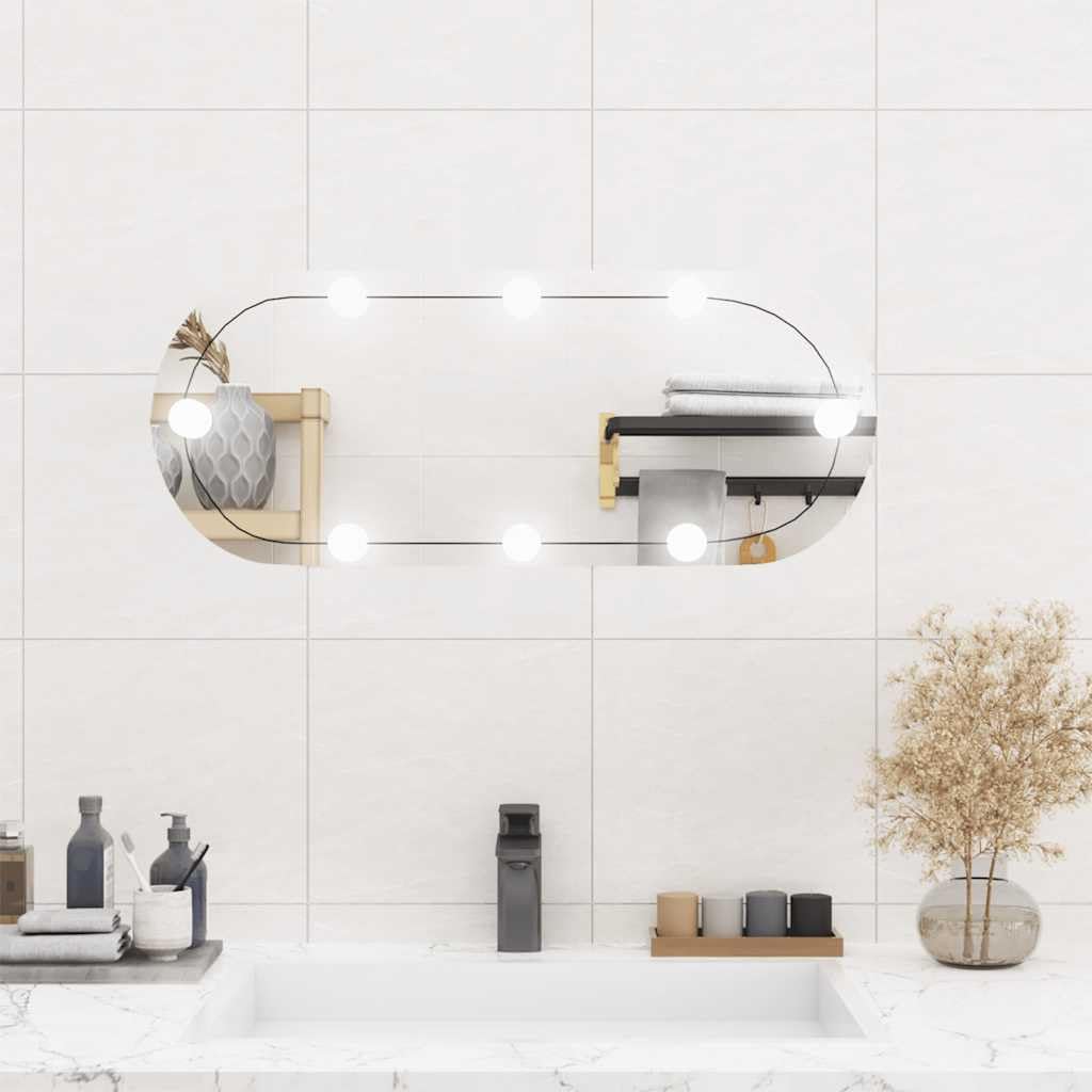 Wandspiegel mit LED Beleuchtung Glas oval 30 x 70 cm 4 mm mit USB für Flur Bad Schlafzimmer Spiegellicht für Make up Rasur