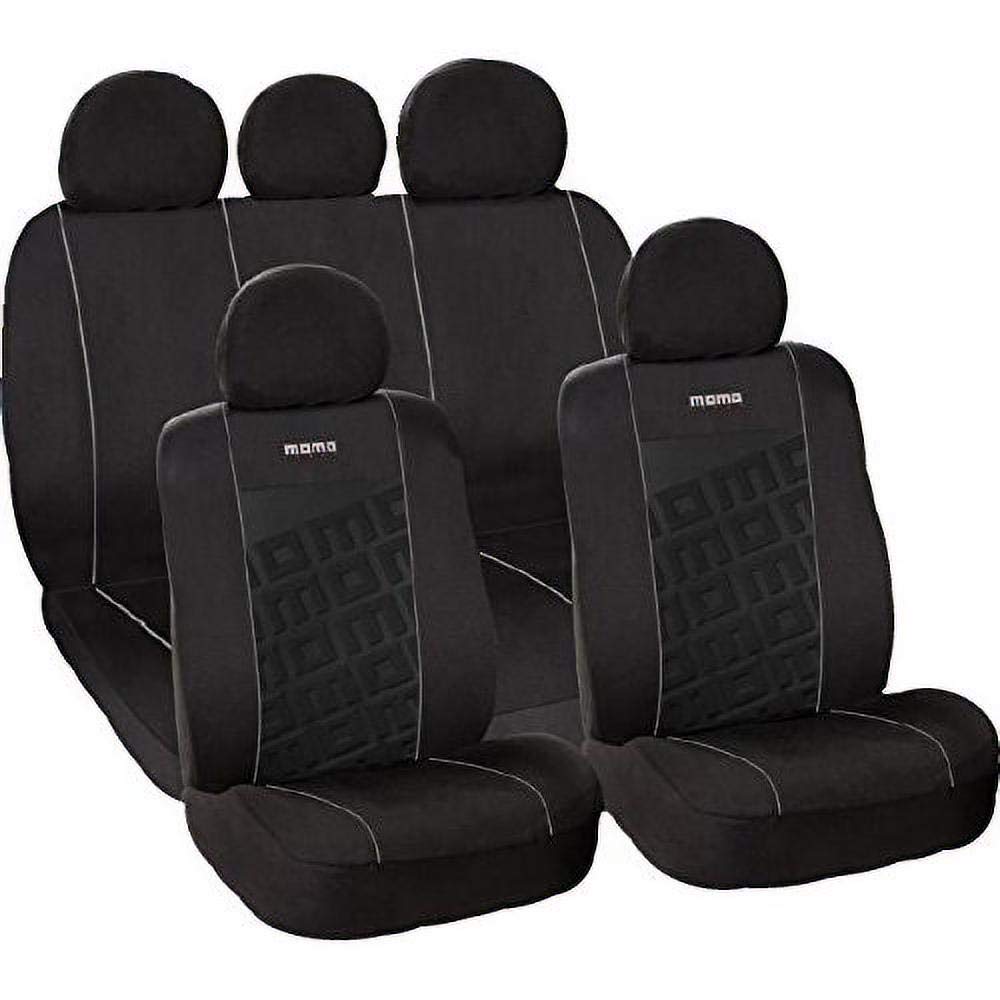 MOMO SET COMPLETO DI COPRISEDILI PER AUTO 11 PEZZI NERO E GRIGIO