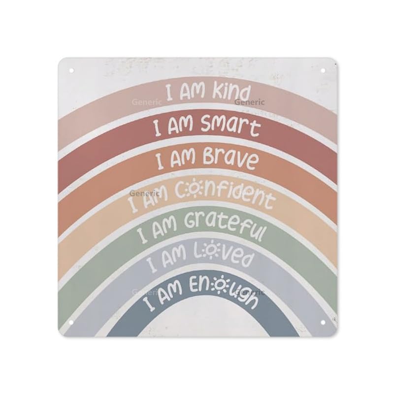 I am Kind Smart Brave Positive Affirmations Plaque Inspirational Quotes Sign Decor for Home Classroom Decoration Metal Tin