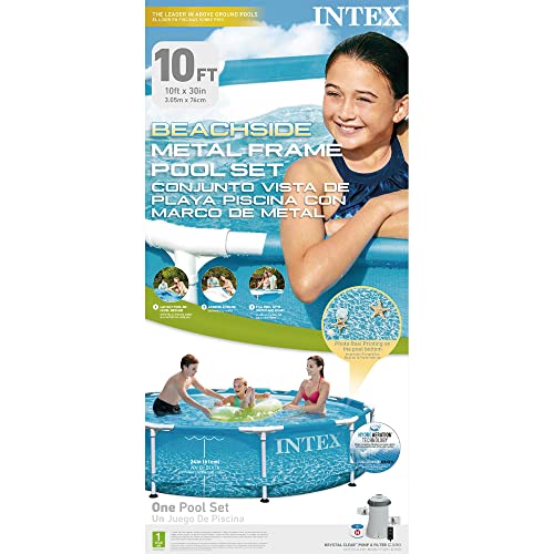 Intex 28207Eh Beachside Metal Frame Above Ground Swimming Pool Set: 10Ft X 30In – Includes 330 Gph Cartridge Filter Pump – Puncture-Resistant Material – Rust Resistant – 1185 Gallon Capacity #TOP5