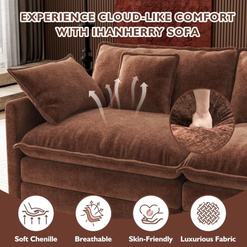 Image of Ihanherry 114 inch V-Shaped Modern Sofa Modular Sectional Luxurious and Comfortable with Corner Section, 5-Seat Chenille Deep Seat Sofa with 5 Pillows for Living Room, Bedroom and Apartment, Brick Red