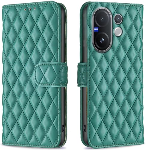 Image of ClickCase for vivo V60e 5G Puffer Bubbly Soft Faux Leather Back Case Magnetic Wallet Flip Cover for vivo V60e 5G (Bottle Green)