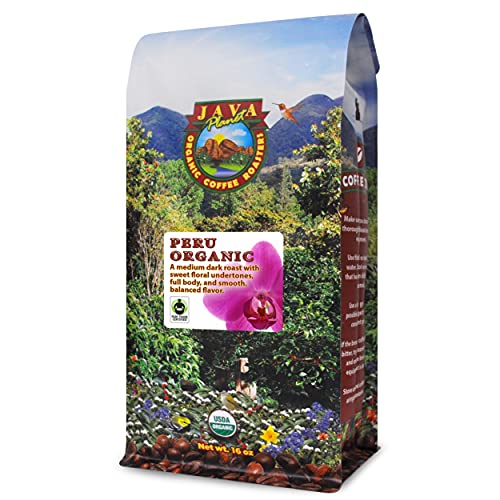Java Planet, Organic Coffee Beans, Peru Single Origin, Fair Trade, Gourmet Medium Dark Roast of Arabica Whole Bean Coffee, Certified Organic and Fair Trade, Grown at High Altitudes 1lb Bag