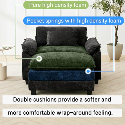 Image of Oprisen 53 inch Modular Sectional Sofa, Comfy Cloud Couch Sectional Sofa with Ottoman, Chenille Sofa Sleeper Deep Seat Sofa with Throw Pillows for Living Room (Black)