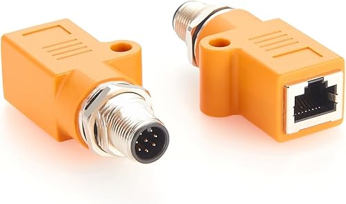 Miniatura 8 de Adaptador de mamparo M12 a RJ45 impermeable M12 D Code 4 Pin hembra a RJ45 Jack ángulo recto negro