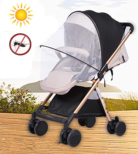 Antimosquitos Universal Sombrilla Carrito Bebe | Parasol Cochecito Bebe Universal | Toldo Carrito – Silla De Paseo – Capazo Con Proteccion UV 40 + (T-black)