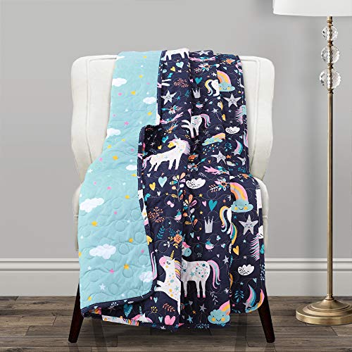 PB&J Unicorn Heart Throw Navy/Multi Single 50x60