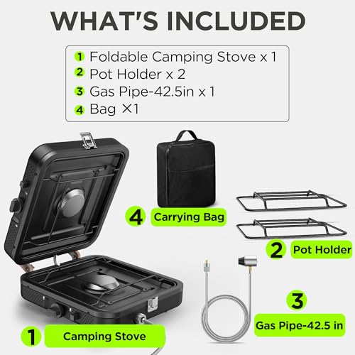 Propane 2-Burner Camping Stove with Carrying Bag, 17500 BTU Adjustable Burners, Portable Folding Gas Stove for Camping, Outdoor Cooking, Backpacking Camp Stove for BBQ, Camping Tailgating - Image 6