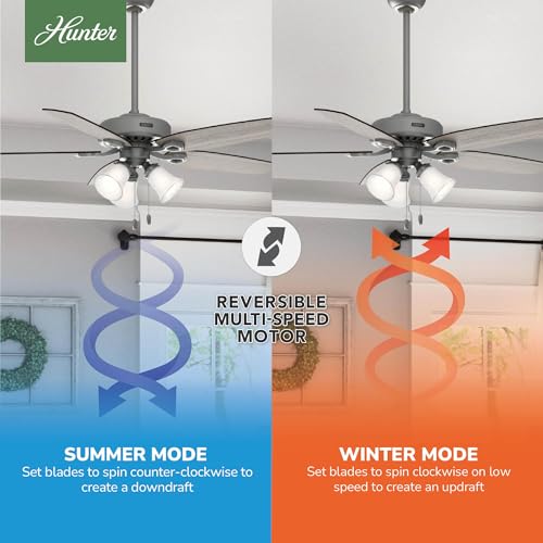 Image of Hunter Builder Plus, Indoor, Ceiling Fan, Pull Chain, 52 inch, Matte Silver