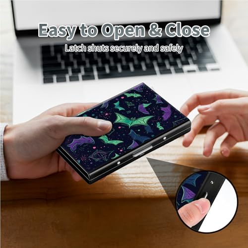 Metal Credit Card Holder RFID Blocking, Gothic Rainbow Bats Slim Mini Aluminum Wallet Hard Case for Men & Women, Small Business Card Case Card Organizer Case Holds 12 Cards & Bills 6