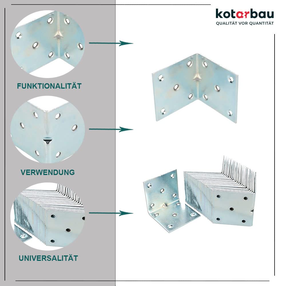 KOTARBAU Winkelverbinder 60 x 60 x 60 mm Sicke Stahl Bauwinkel Montagelöcher Möbelwinkel Verzinkt Schwerlast Holzverbinder Montagewinkel Stuhlwinkel (100)