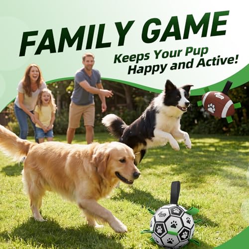 Image of QDAN Dog Soccer Ball Football Set - 2 PCS Dog Balls with Strap for Tug of War, Soccer Ball Football Toys for Small Medium Large Dogs, Herding Ball for Dogs, Dog Birthday Toy