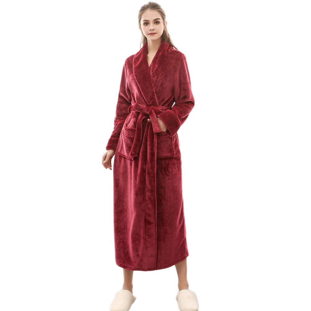 WANGJUN Night Dress Women Bathrobe Flannel Robe Women's Winter Lengthened Coralline Plush Shawl Bathrobe Long Sleeved Robe Coat (Color : Red, Size : XXX-Large)
