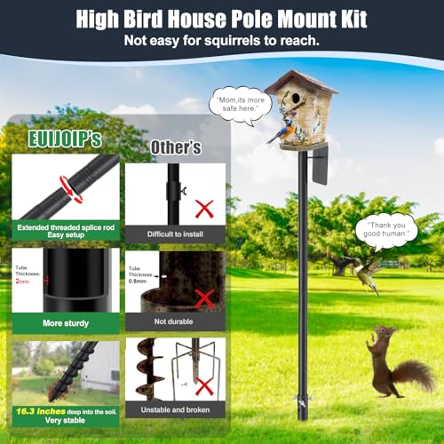Bird House Pole, 60" Adjustable Bird Feeder Pole with Stand Stake, Heavy Duty 1.2 Inch Diameter Metal Bird Mounting Pole for Yard Garden Outdoors Park, Bluebird, Hummingbird, Black - Thumbnail 2