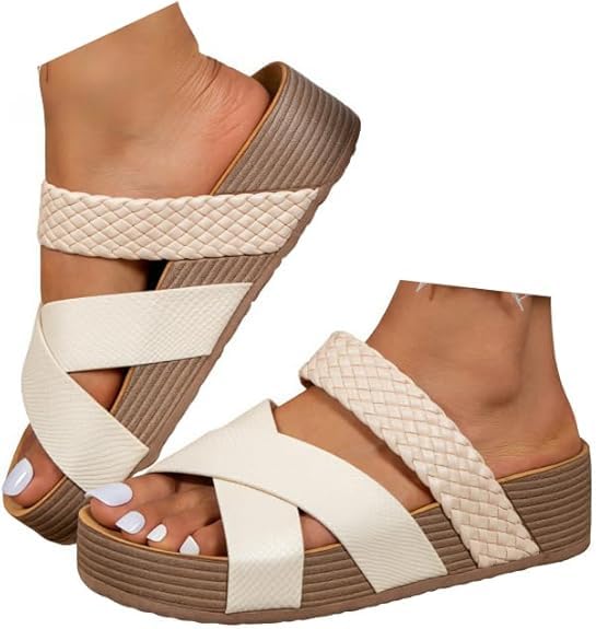 2025 Women'S Platform Sandals Flat Shoes Fashion Casual Hollow Open Toe Comfortable and Lightweight Outdoor Slippers