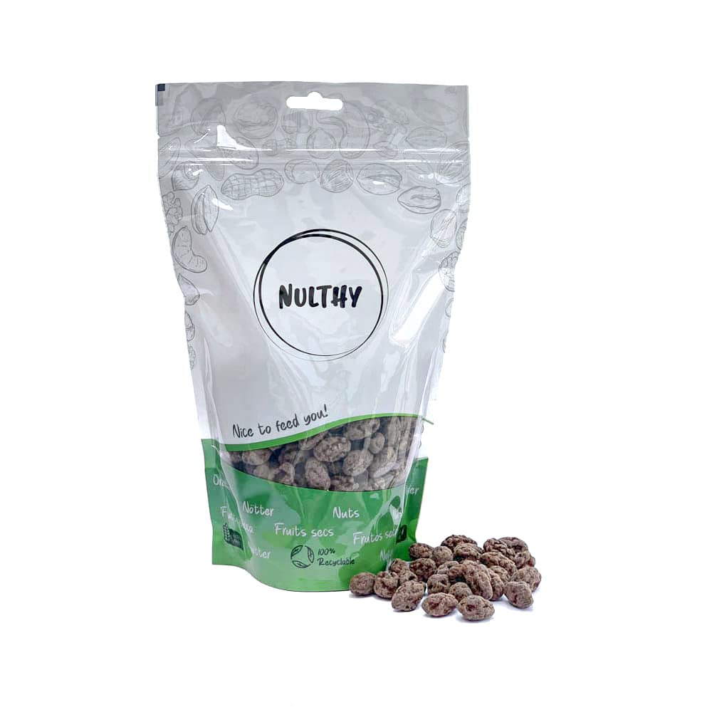 NULTHY 500g - Pistacho Sin Cáscara Bañado en Chocolate Negro, Chocolate Belga, Frutos Secos Gourmet, Snack Dulce