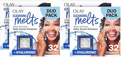 Image of Olay Face Wash, Hyaluronic Acid Cleansing Melts, Fragrance-Free, Daily Use Gentle Cleanser, For All Skin Types, Travel Size, Water-Activated to Clean, Tone, and Refresh(32ct), (Pack of 4)