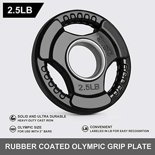 Lionscool 2-Inch Rubber Coated Olympic Grip Plate In Pairs Or Single For Strength Training, Weightlifting And Bodybuilding, Solid Cast Iron Weight Plates For Barbell, 2.5-45Lbs, One Year Warranty (2.5Lb Pair) #TOP2
