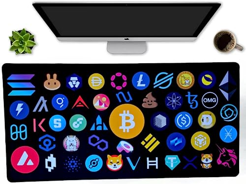 Crypto Currency Large New Gaming Mouse Pad XXL Size (400mm800mm2mm) Extended Mouse Mat/Desk Pad with Non-Slip Rubber Base, Special-Textured Surface for Keyboard and Mouse (90x40)
