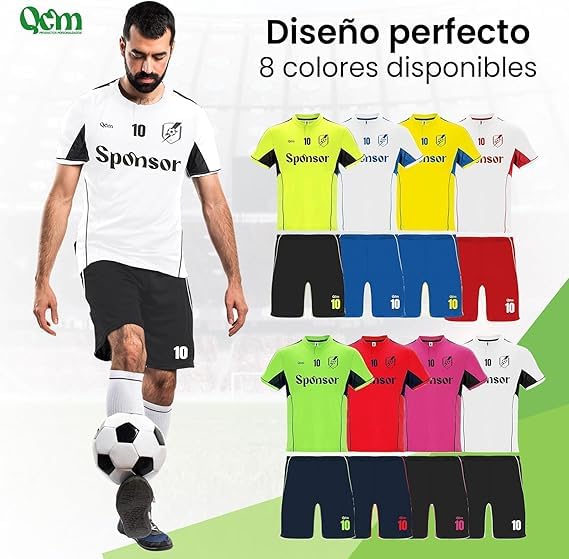 Equipación de Fútbol Personalizada — Camiseta y Pantalón — Personaliza Escudo Nombre y Número — Unisex — Niño y Adulto