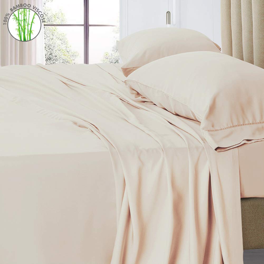 PANDATEX 400TC 100% Bamboo Viscose Bed Sheets Set Cooling Softest Hypoallergenic Eco-Friendly Bedding Sets with 18" Deep Pocket (King Size, Champagne Gold)