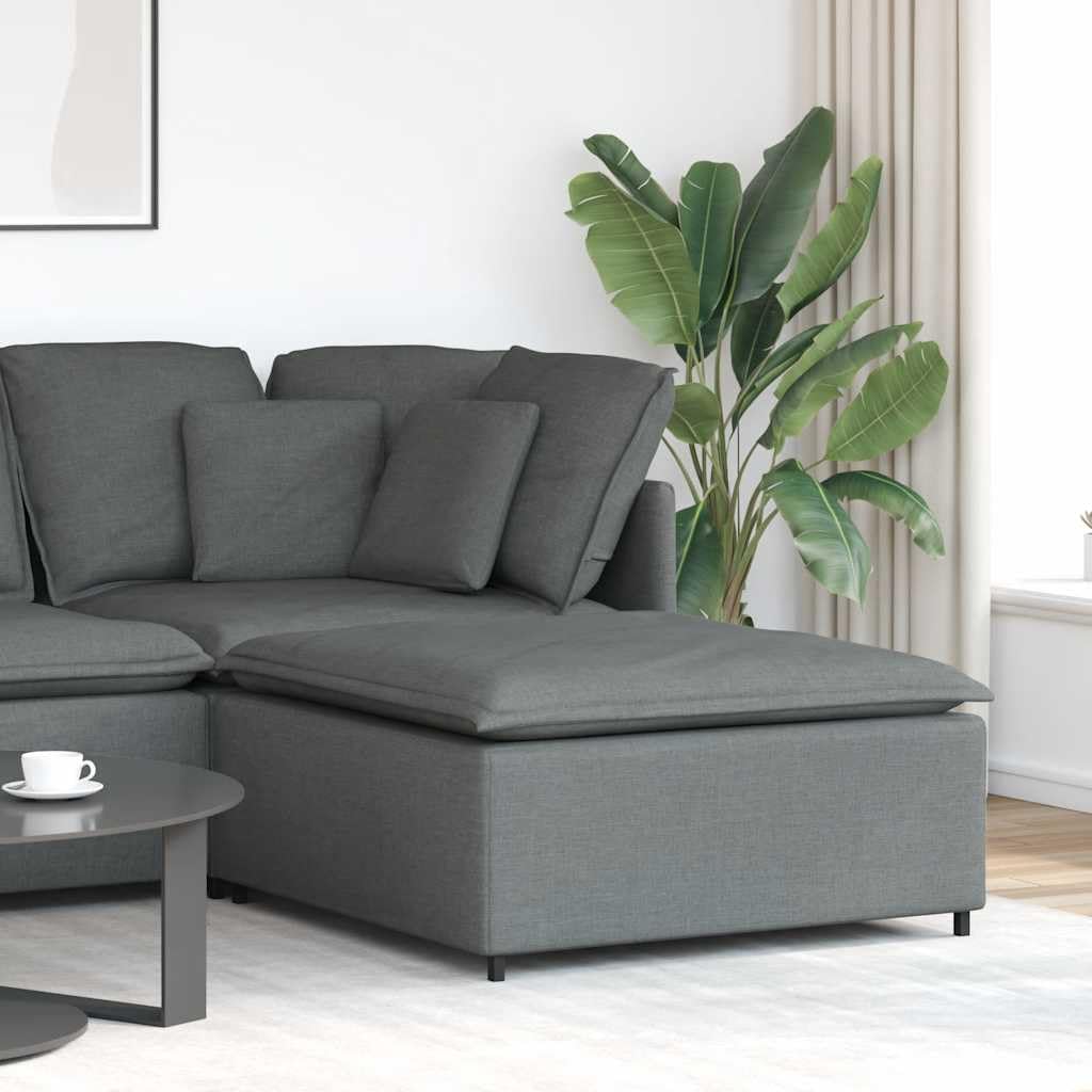Repose-pieds avec rembourrage mousse et grand tabouret tissu gris foncé 100x100cm
