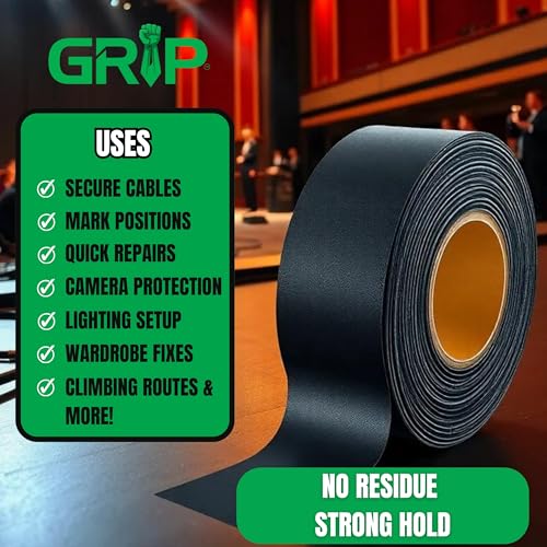 Image of GRIP Premium Grade Non-Reflective Gaffer Tape | Heavy Duty, Matte Black, Residue-Free, Ideal for Photography, Stage, Film, Cable Management, Floors (1, Black, 2 inch x 32 Yards)