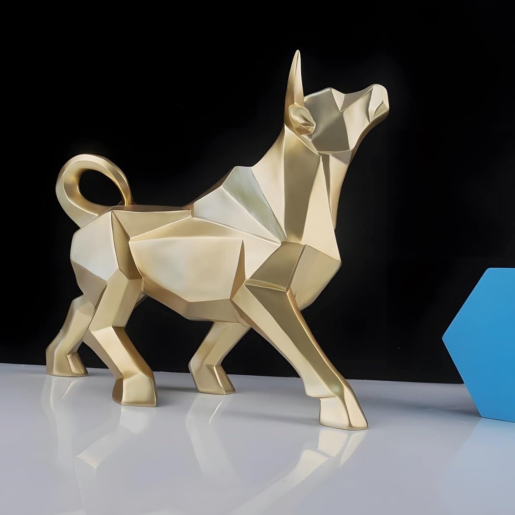 Abstrakte Bullen-Skulptur, geometrische Harz-Statuen, moderne und einfache Heimdekoration, Sammelfiguren (Goldbull)