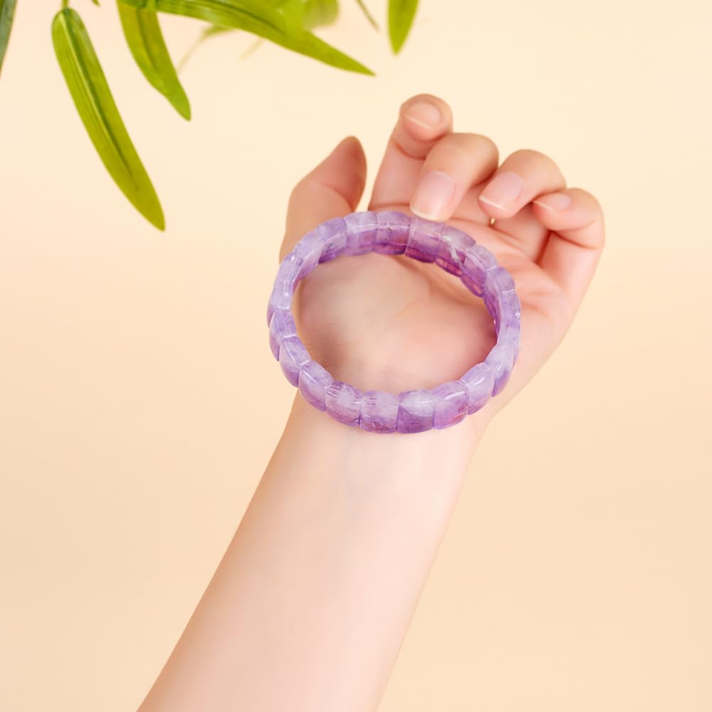 Bracciale Elastico con Perline sfaccettate a Grana Quadrata in Cristallo Naturale, Quarzo rutilato Viola, Bracciale Portafortuna con Ametista, Gioielli da Donna, Regalo di Compleanno
