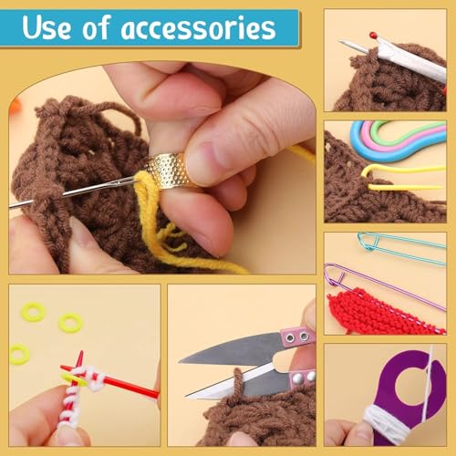Image of VIRADHAM Crochet Hook Set with Case - Complete Crochet & Knitting Kit for Beginners & Experts, Ergonomic Crochet Hooks, Steel Crochet Needles, Knitting Tools, Stitch Markers & Accessories (Crochet Kit 22)