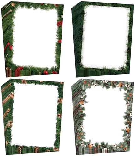 Vintage Pine & Berries Christmas Stationery | 60 Sheets 8.5x11 | Holiday Letter Paper | Printer Friendly