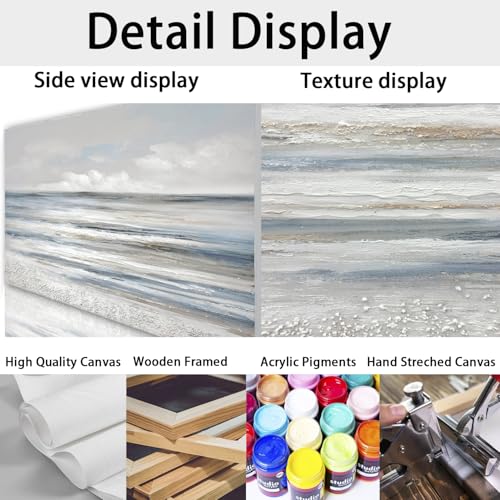 TRAIN2 ART Abstract Wall Art Modern Coastal Wall Decor Textured Blue and White Sea Background Canvas Wall Art for Living Room Bedroom Kitchen Office 20"x40" - Image 4