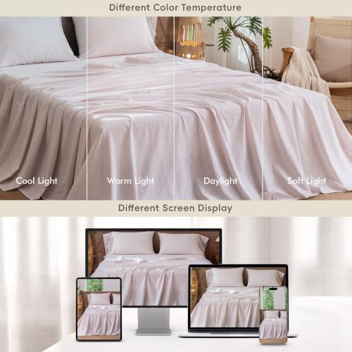 Image of MooMee Striped Sheet Set 100% Washed Cotton Linen Like Queen | Relaxed Linen-like Texture. Soft, Breathable & Lightweight Comfort. 15-19 inch Extra Deep Pocket with All-around Elastic