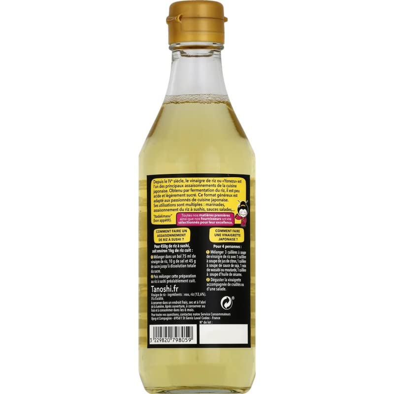 Tanoshi Vinagre de arroz 360 ml secreto asiático para sabores auténticos – Vinagre de salé – Pack de 3