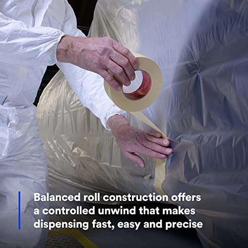Image of 3M High Performance Masking Tape 2693, Heavy Duty, Clean Removal, Tan Color, 7.9 mil, 6 in x 180 yd, Pack of 2