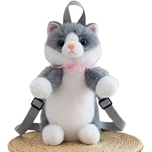 Stuffed Animals Backpack - Lifelike Stuffed Cat Plush Backpack, Handmade Cute Realistic Cat Shaped Bag - Gray