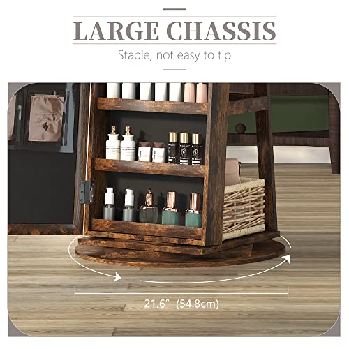 LVSOMT-360-Swivel-Jewelry-Cabinet-with-Full-Length-Mirror-Lockable-Jewelry-Organizer-Tall-Large-Freestanding-Mirror-Jewelry-Armoire-Mirror-with-Jewelry-Storage-Rear-Storage-ShelvesRetro-Brown