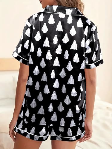 Halloween Pajamas 2 Piece Womens Ghost Button Down Short Sleepwear Sets - image 4
