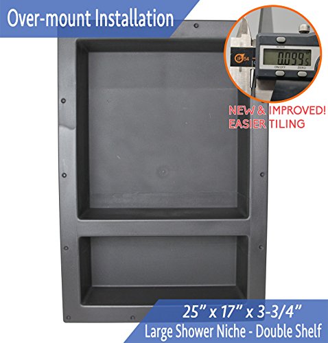 Over Mount Installation SHOWER CUBE Ready For Tile Waterproof Leak Proof Bathroom Recessed Shower Shelf Shower Niche Organizer Storage For Shampoo and Toiletry Storage (25 x 17, Exterior Size Black)