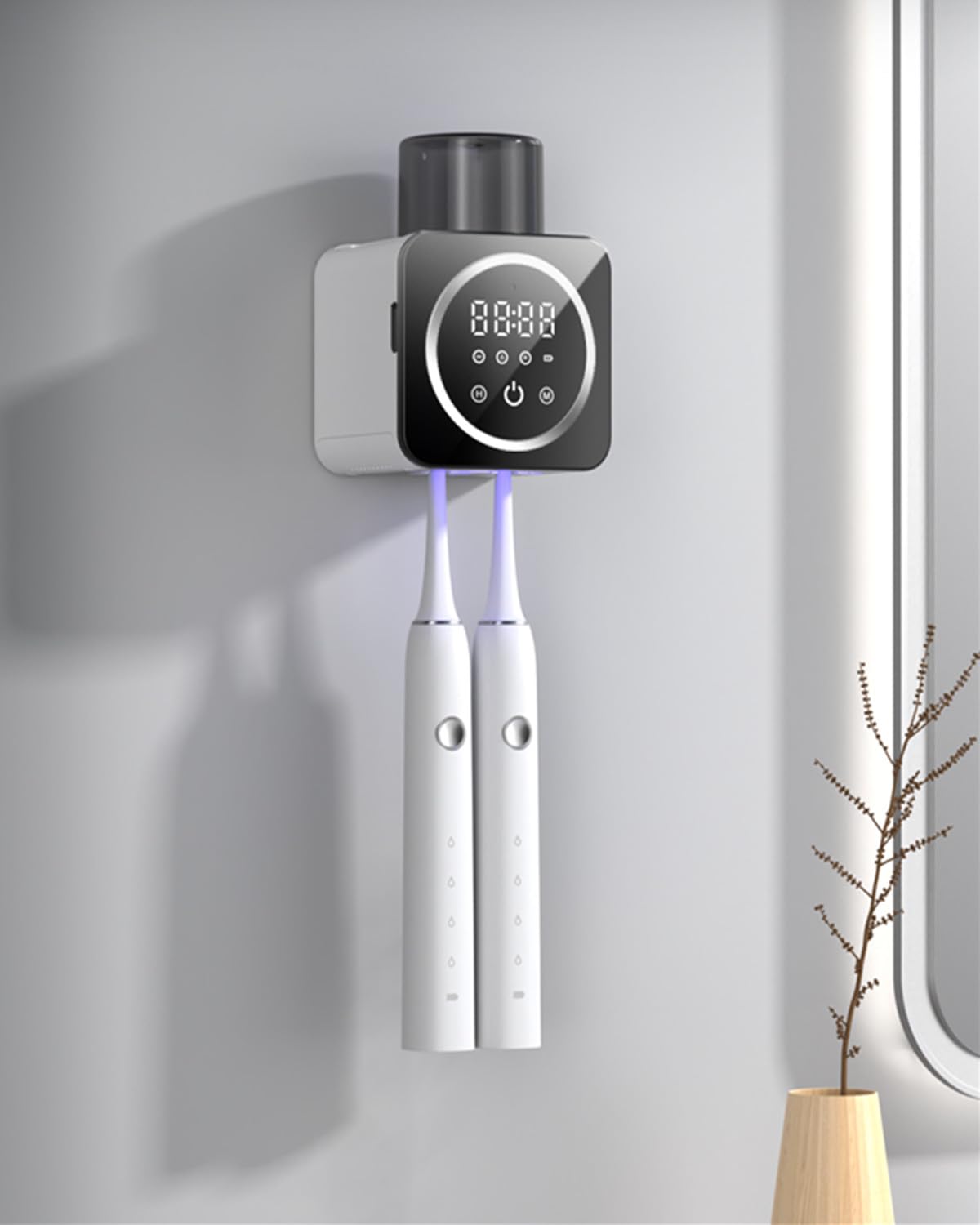 Soporte de limpiador de cepillos de dientes mejorado con sensor inteligente integrado luz nocturna para baño 2.0, secado al aire, accesorios de baño inteligentes para el hogar y soporte de decoración