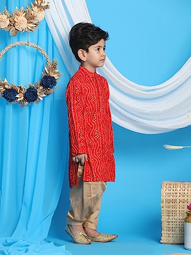 Image of VASTRAMAY Boys' Bandhani Kurta & Patiyala Set | Traditional Ethnic Out Fit For Rakhi