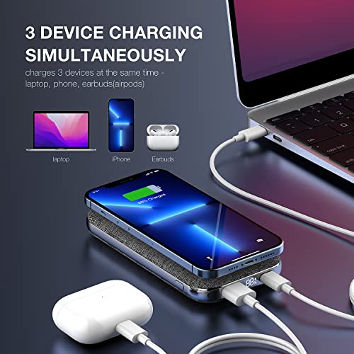 Excitrus Magnetic Wireless Power Bank, Nitrocharge 30 Pro Pd3.0 Usb C Fast Charging，Premium Fabric Skin Slim Power Bank For Laptop, Macbook Air,Ipad Pro,Iphone /12/13,Samsung And More #TOP3