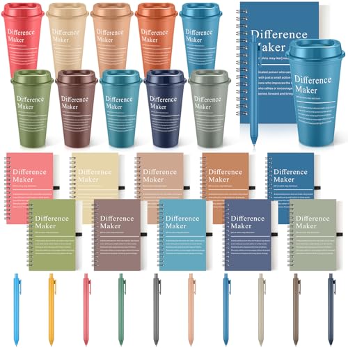 ForraFun 30 Pcs Difference Maker Gifts Set Employee Appreciation Gifts Bulk for Coworker 16 oz Thank You Cup A6 Motivational Notebook with Pen for Team Teacher Staff Volunteer (Muted Colors)