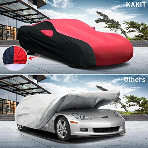 Image of KAKIT Waterproof Car Cover Custom Fit for 2005-2013 C6 Stingray, UV Resistant Fade-Proof Cover for Chevy Corvette, Indoor & Outdoor Use (Red & Black Combo)