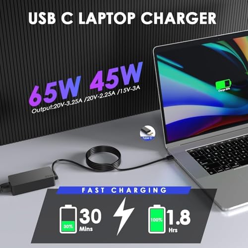 Image of 65W 45W USB C Len-OVO ThinkPad Laptop Charger for T14 T15 T16 gen 1 gen 2 X1 Yoga L13 7i C740 Computer AC Power Adapter for ThinkPad T480 T490 P52s Chromebook 2nd Gen (65W Type-c Powe)