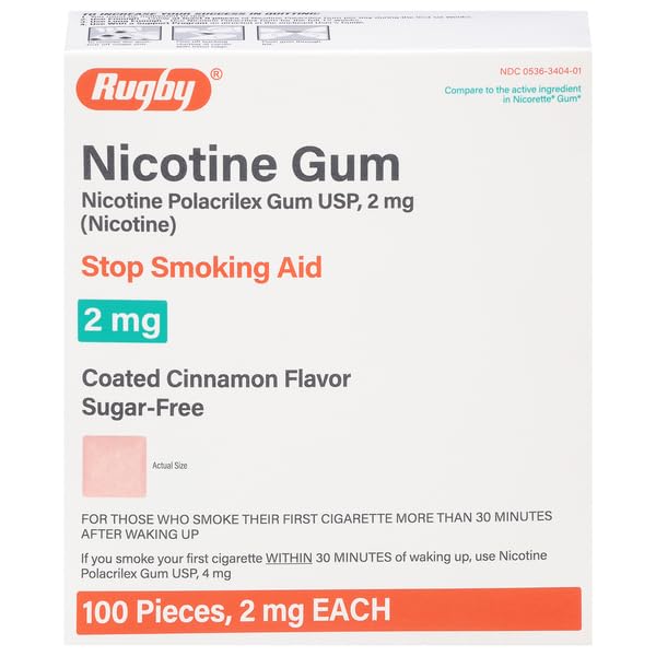 rugby polacrilex 2mg nicotine gum - smoking and vaping quitting aid - sugar-free - 100 count - coated cinnamon flavor